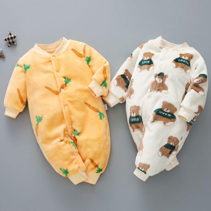 Baby clothes spring and autumn boys and girls baby climbing clothes baby one piece clothes thickened warm autumn and winter home clothes pajamas