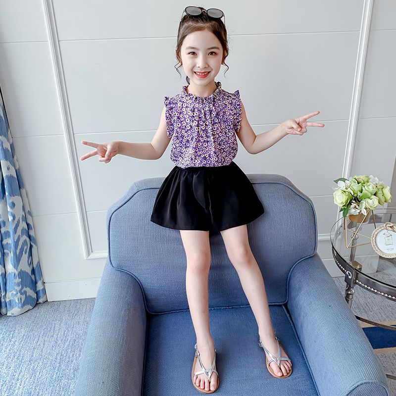 夏季上衣短裤件套女童夏装碎花洋气