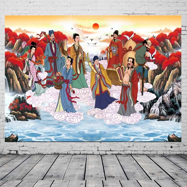 鸿运当头八仙过海画像神仙图八仙祝寿图佛堂中堂贴画招财画年画39