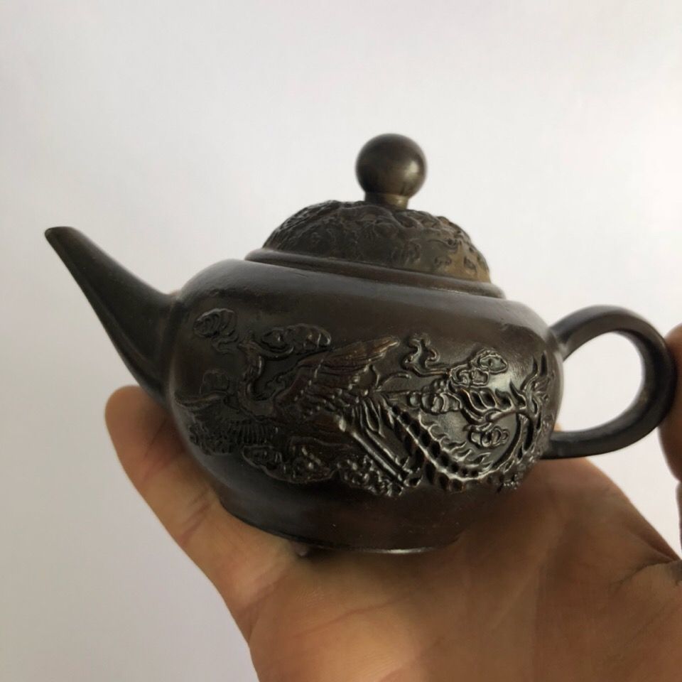 古玩铜器收藏 大清乾隆御制纯铜龙凤茶壶 乾隆年制酒壶茶壶水壶【3月