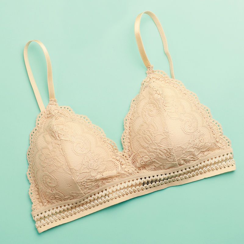 Ai Shuke two-piece lace bra sexy ultra-thin small chest underwear women's no steel ring detachable pad triangular cup bra