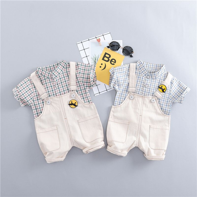 Baby summer suit 0-1-2-3 years old Korean fashion baby suit 2-piece boy's short sleeve suspender suit