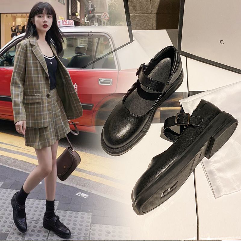 Women's shoes British 2020 spring new JK Japanese versatile college Black Medium heel Mary Jane single shoes