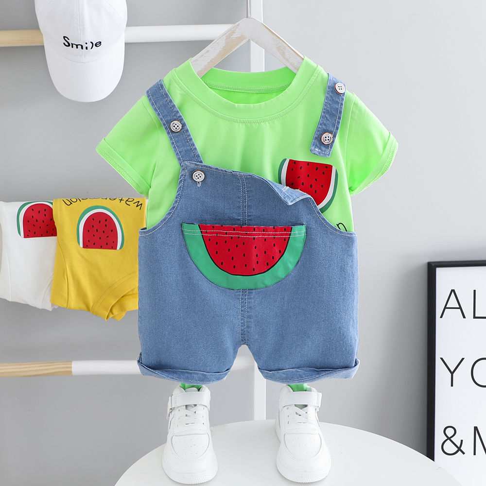 Baby summer suit 0-1-2-3 years old Korean fashion baby suit 2-piece boy's short sleeve suspender suit