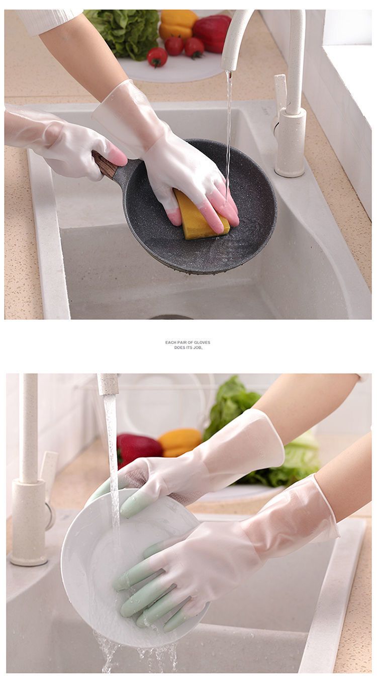 新款夏季洗碗手套女薄款防水耐用家务厨房洗菜洗衣服橡胶乳胶塑胶3双