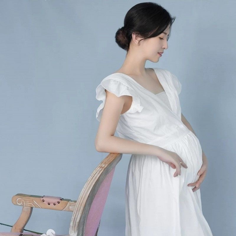 新款孕妇拍照服装白色连衣裙时尚唯美影楼孕妈咪大肚艺术照摄影服