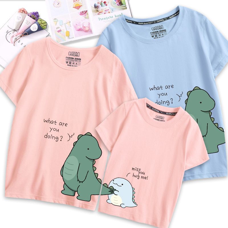 Small dinosaur parent-child clothes a family of three summer 2020 new fashion mother and son mother women's foreign style cotton short sleeve T-shirt