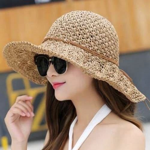 Korean handmade crochet versatile straw hat women's summer foldable small fresh seaside holiday big eaves sunshade Beach Hat