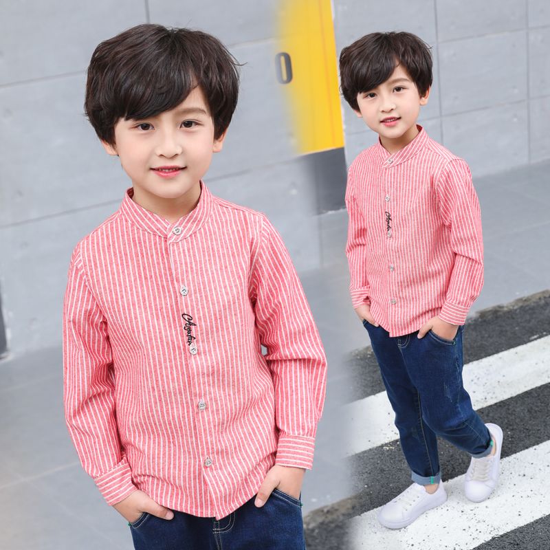 Children's shirt long sleeve children's spring striped shirt 2020 new Korean spring and autumn standing collar foreign style top