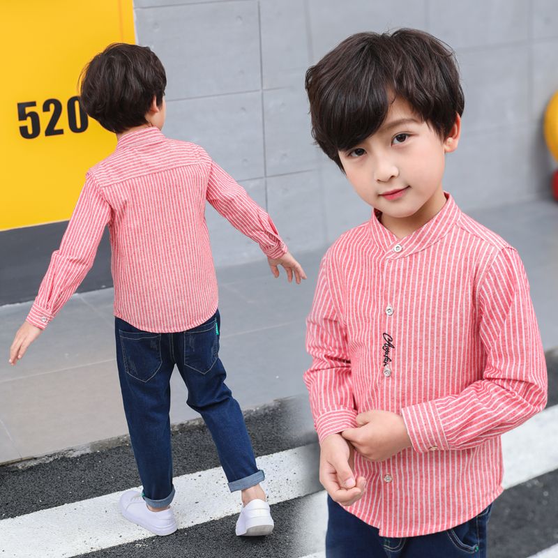 Children's shirt long sleeve children's spring striped shirt 2020 new Korean spring and autumn standing collar foreign style top