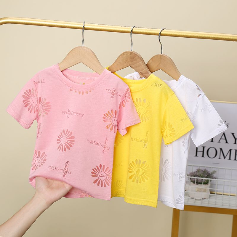 Girls' summer hollow out short sleeve T-shirt for children 2020 new boys' Korean fashion net red top bottoming trend