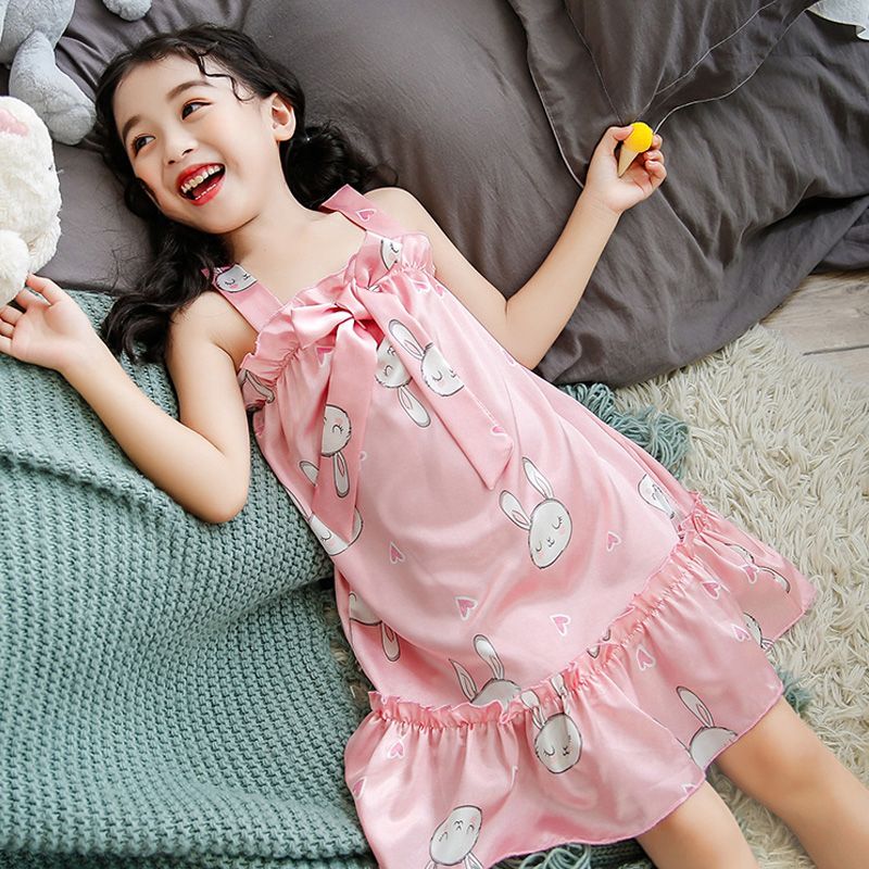 女童甜美冰丝吊带睡裙夏季儿童睡衣亲子妈妈可穿小女孩家居公主裙