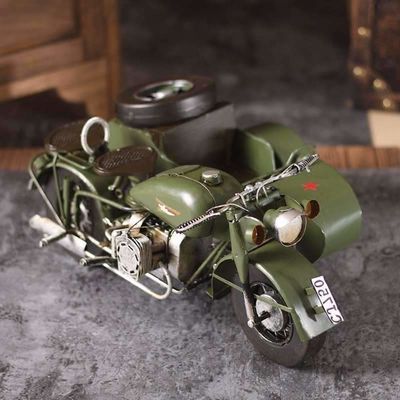 纯手工制作铁皮铁艺复古边三轮偏三轮偏斗摩托长江750车模型挎斗