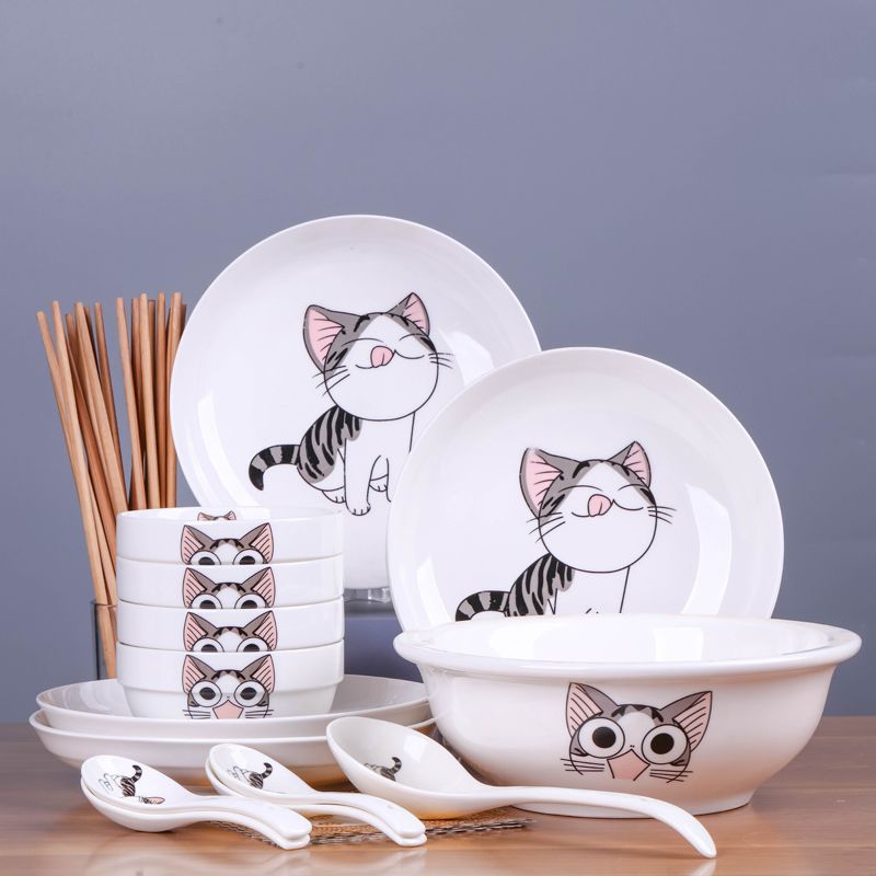 2-6 people bowl and dish set household ceramic bowl and chopsticks tableware eating bowl dish dish soup bowl combination simple personality