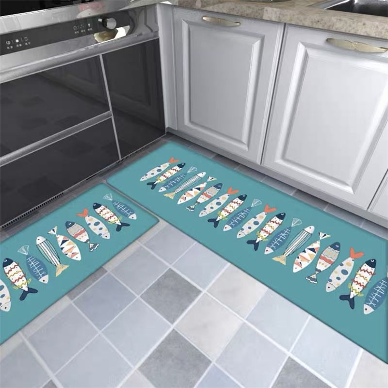 Kitchen set floor mat water absorption oil proof wash free strip bathroom non slip foot mat door mat household bedroom carpet