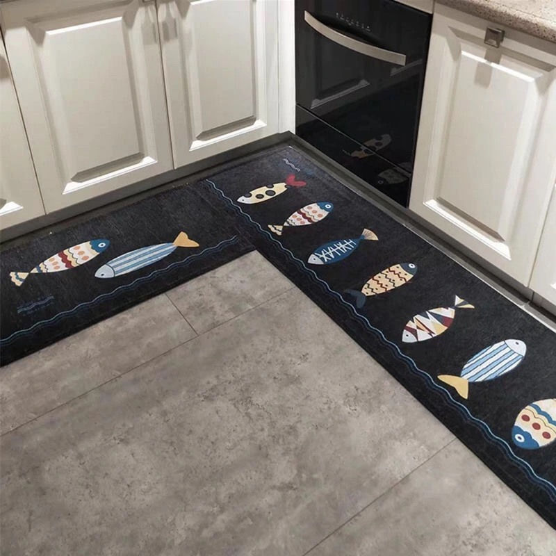 Kitchen set floor mat water absorption oil proof wash free strip bathroom non slip foot mat door mat household bedroom carpet