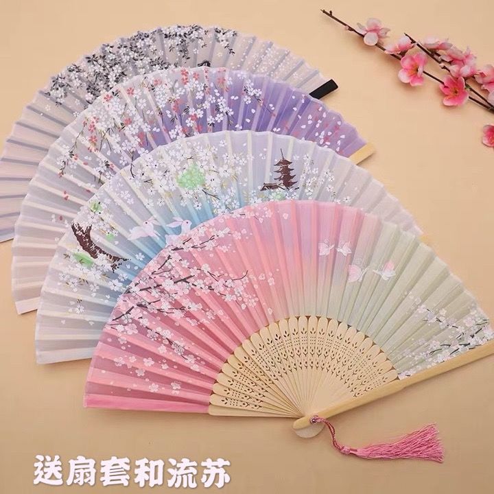 扇子折扇中国风女式古风夏季古装古代汉服旗袍舞蹈随身折叠小竹扇 虎窝拼