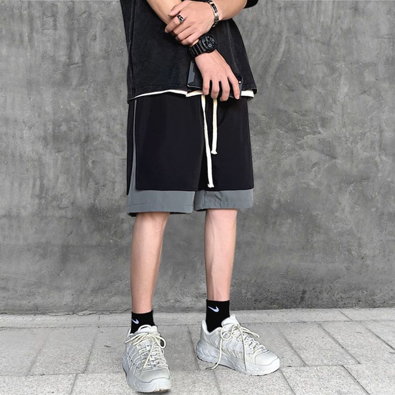 Summer Shorts men's thin Capris loose casual quick drying pants trend sports pants straight tube tooling ice silk pants