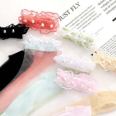 78399/蕾丝花边袜子女夏季网红薄款浅口ins潮薄款透明网纱玻璃丝水晶袜