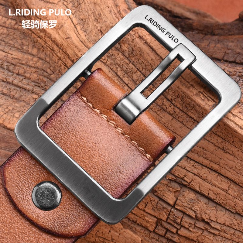 [punching device] men's leather belt, needle buckle, pure cow leather, young and middle-aged leisure, Korean men's Jeans Belt