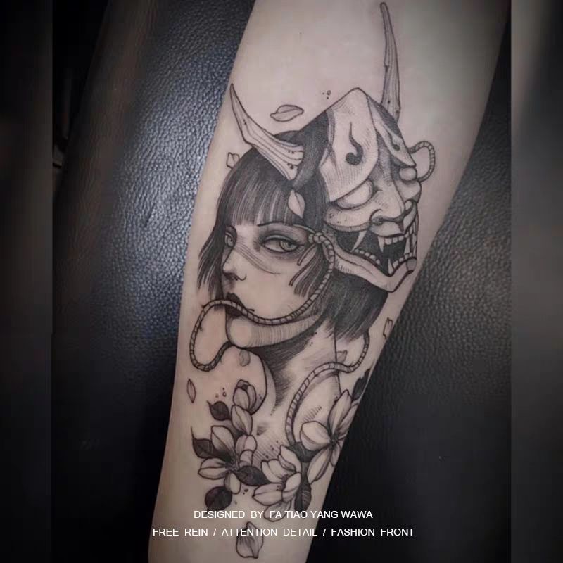 暗黑系艺妓花臂纹身贴防水ins风持久不反光男女手臂大腿仿真刺青 拼多多内部优惠券 一品好特惠