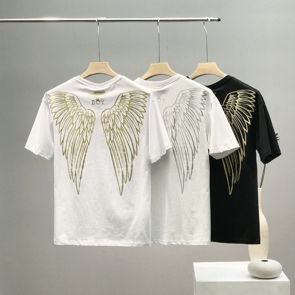 2020潮牌boy短袖男女烫金大翅膀t恤新品半袖体恤衫宽松上衣lover