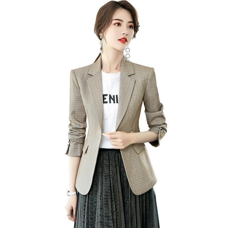 小西裝外套女韓版春秋英倫風小個子秋季休閒格子西服女上衣短款潮