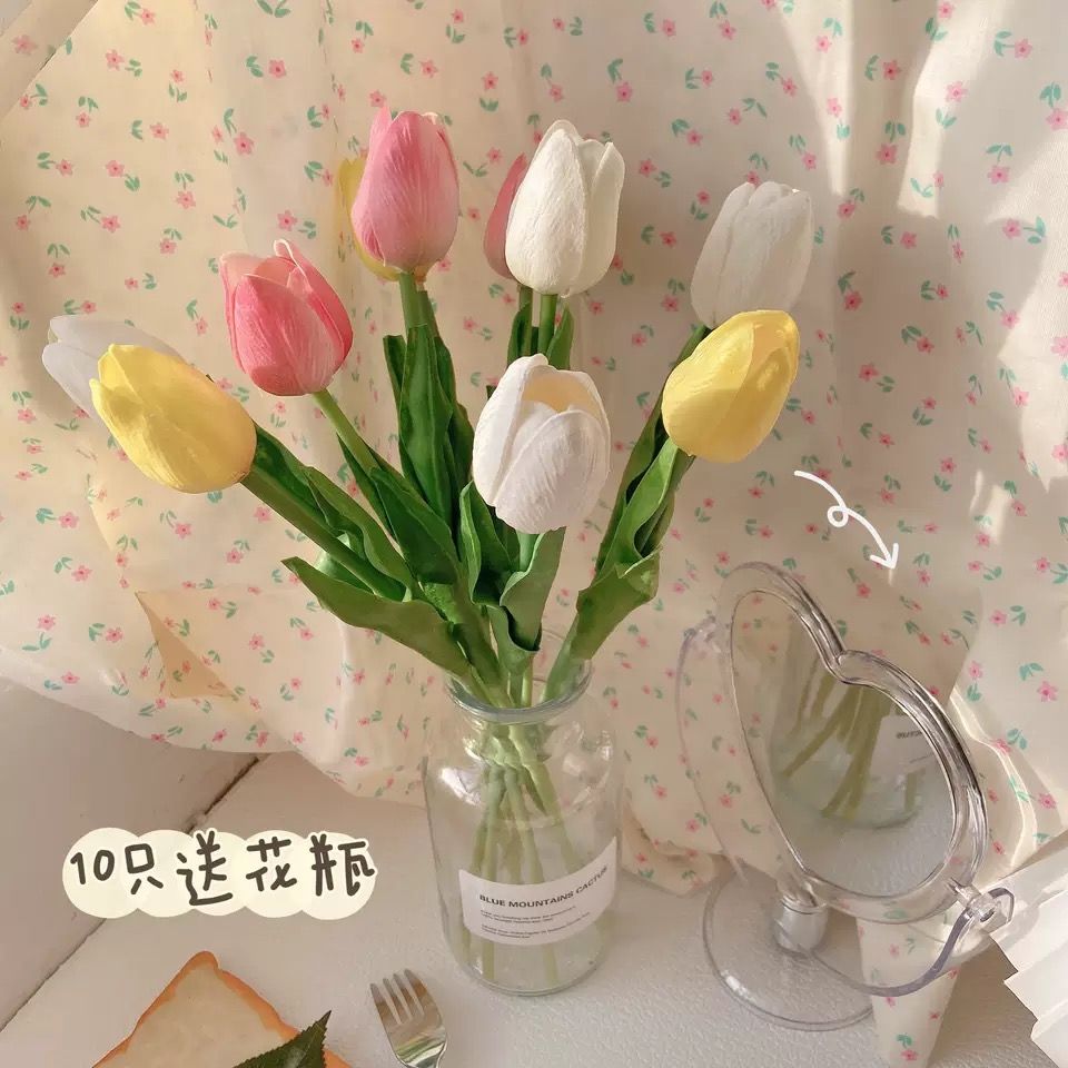 Tulip imitation flower vase desktop decoration ins living room decoration fake bouquet Photo Props