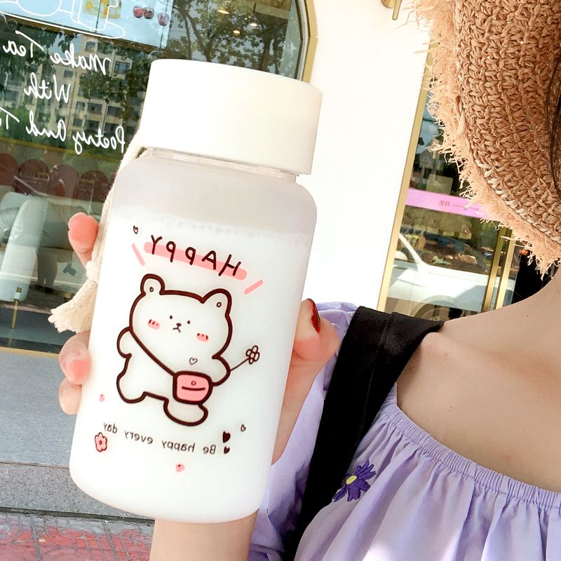 Water cup female students Korean version ins net red plastic simple frosted cute cartoon high appearance fresh portable cup