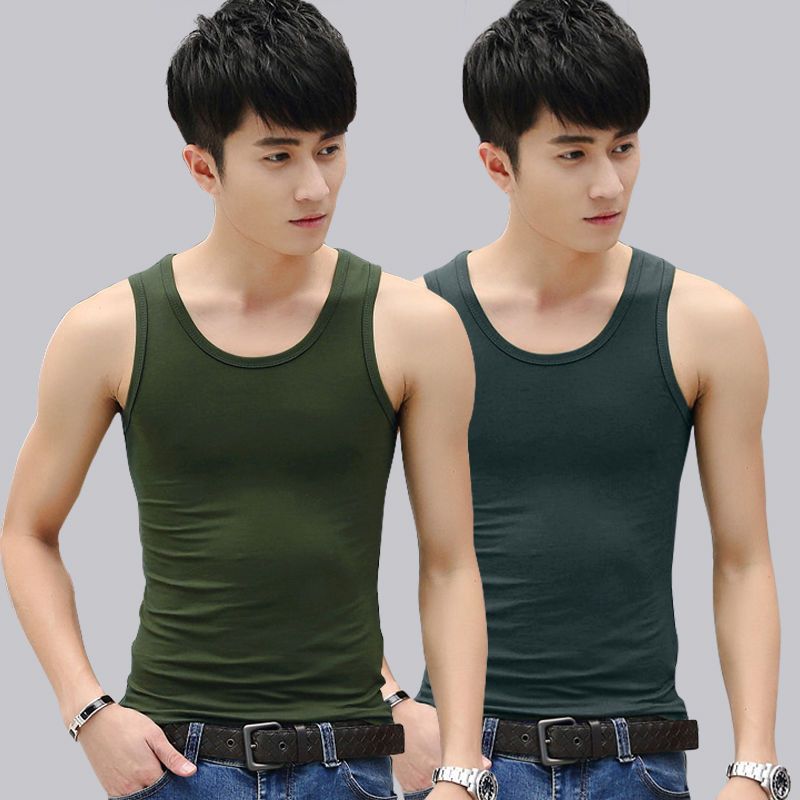 Men's vest in summer wear solid white tight slim sleeveless T-shirt fitness sports wide shoulder Camisole fashion