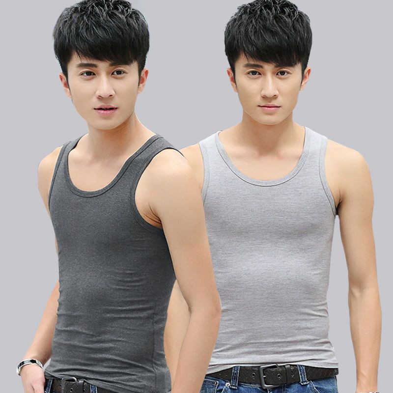 Men's vest in summer wear solid white tight slim sleeveless T-shirt fitness sports wide shoulder Camisole fashion