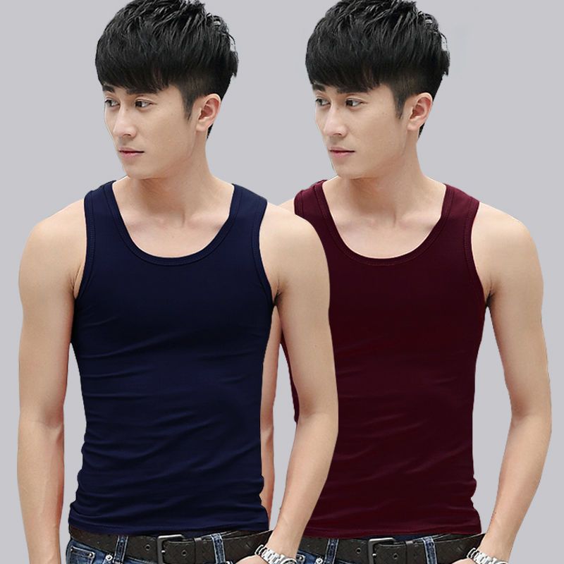 Men's vest in summer wear solid white tight slim sleeveless T-shirt fitness sports wide shoulder Camisole fashion