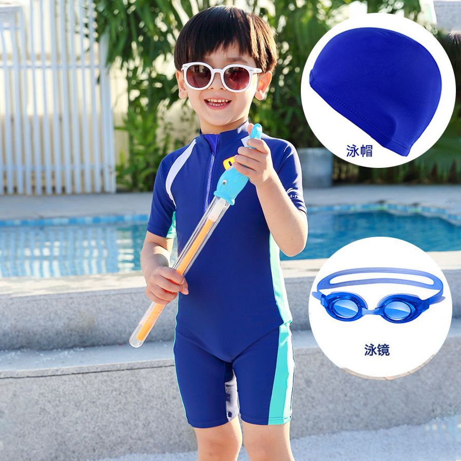 Children's swimsuit female sunscreen girl's one piece short sleeve swimsuit boy's swimming trunks diving suit