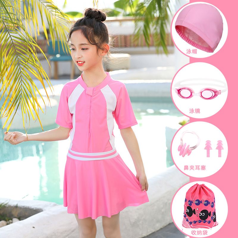 Children's swimsuit female sunscreen girl's one piece short sleeve swimsuit boy's swimming trunks diving suit