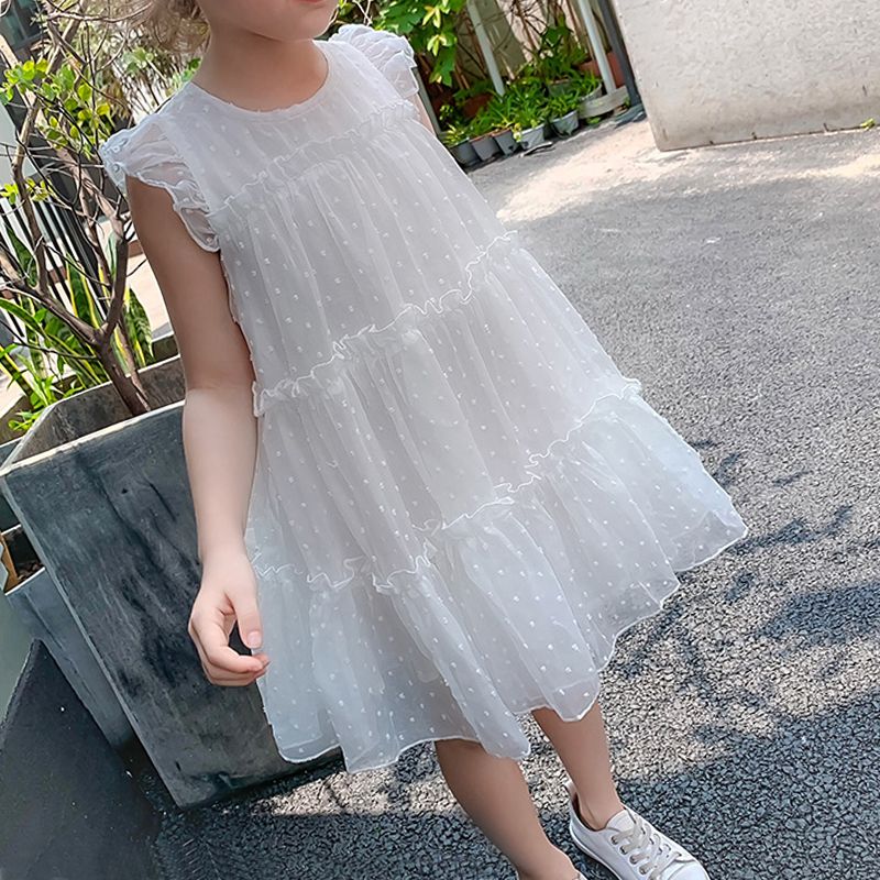 Girls' dress summer dress new 3-year-old Chiffon foreign style baby popular summer white princess gauze skirt