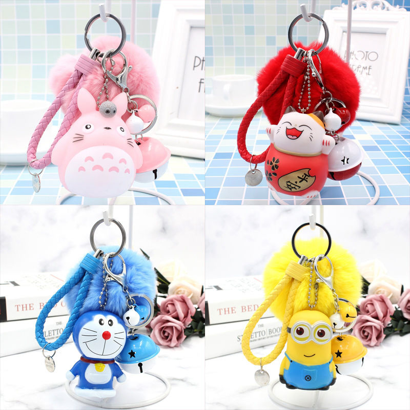 New cute Unicorn doll key chain creative Rex Rabbit Plush bell bag pendant female car key chain