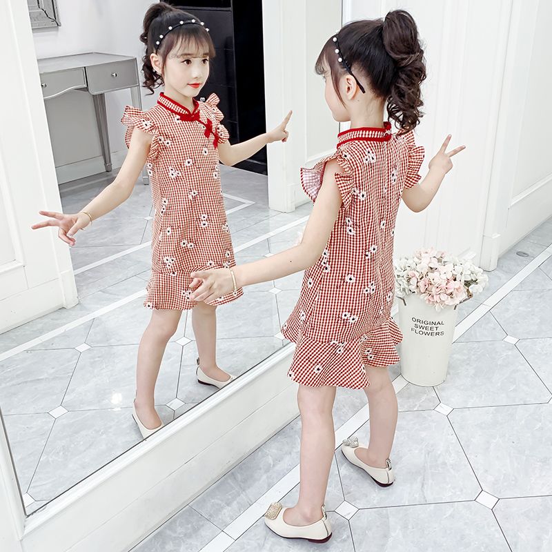 Girls' cheongsam dress summer dress 2020 new Korean children's dress children's medium long dress little girl's Chinese style skirt