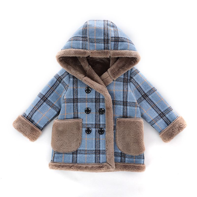 Boys' woollen coat autumn and winter new children's coat woolen cloth thickened foreign style Plush medium length windbreaker winter fashion