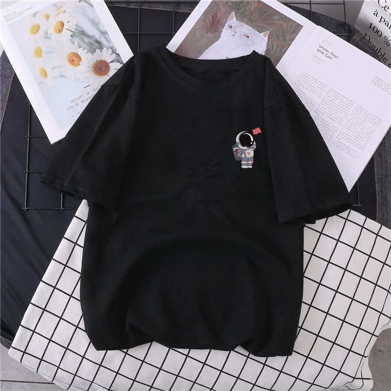 Short sleeve T-shirt women pure cotton loose Korean version Harajuku college style half sleeve large black and white top summer ins fashion student