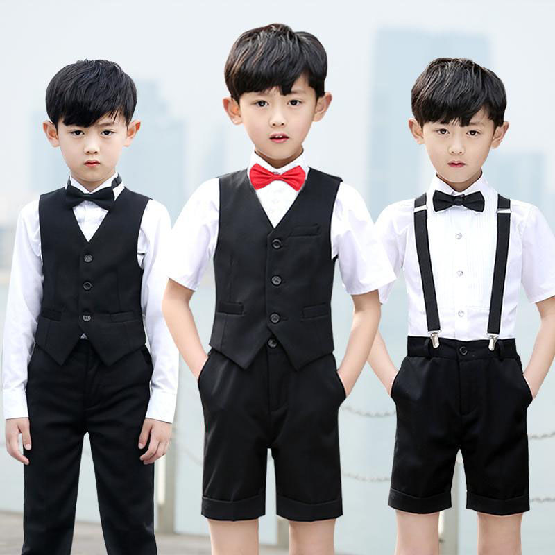 兒童西裝男孩小西服套裝夏季背帶褲馬甲襯衫春秋花童晚禮服演出服