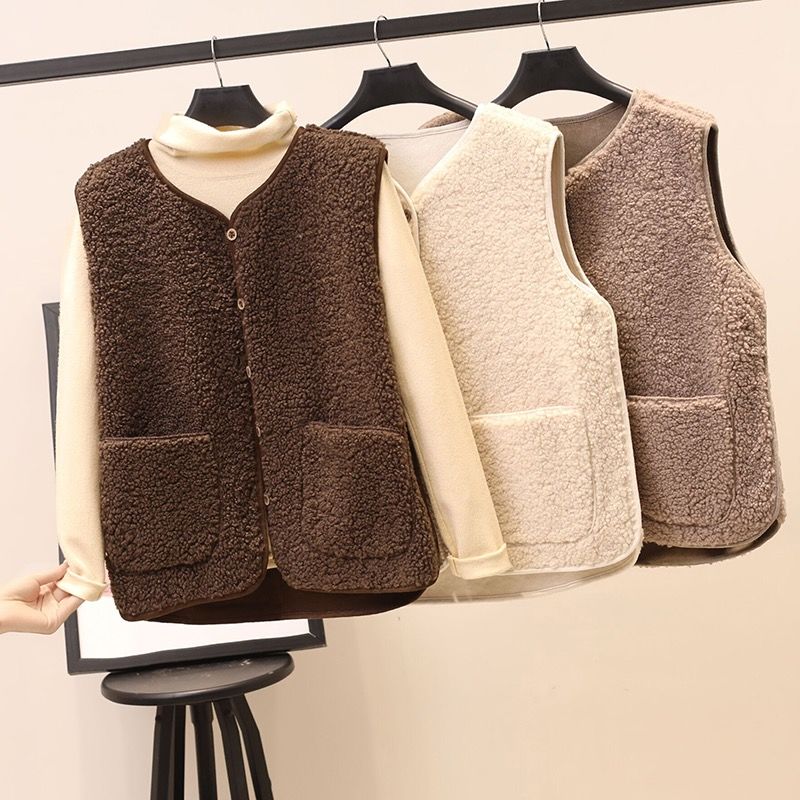 Lamb Plush vest women's autumn and winter short Korean imitation fur all in one loose waistcoat