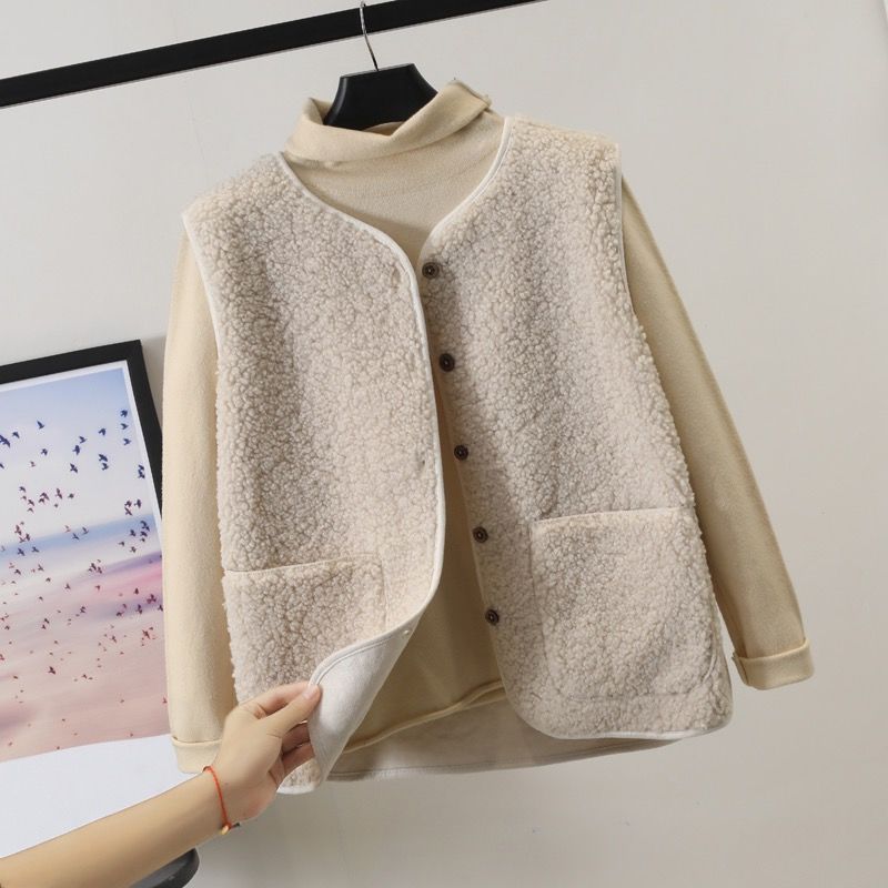 Lamb Plush vest women's autumn and winter short Korean imitation fur all in one loose waistcoat