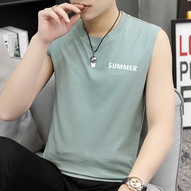 Summer sports vest men's trendy cotton sleeveless T-shirt cantilevered thin fitness loose top trend hurdle wear