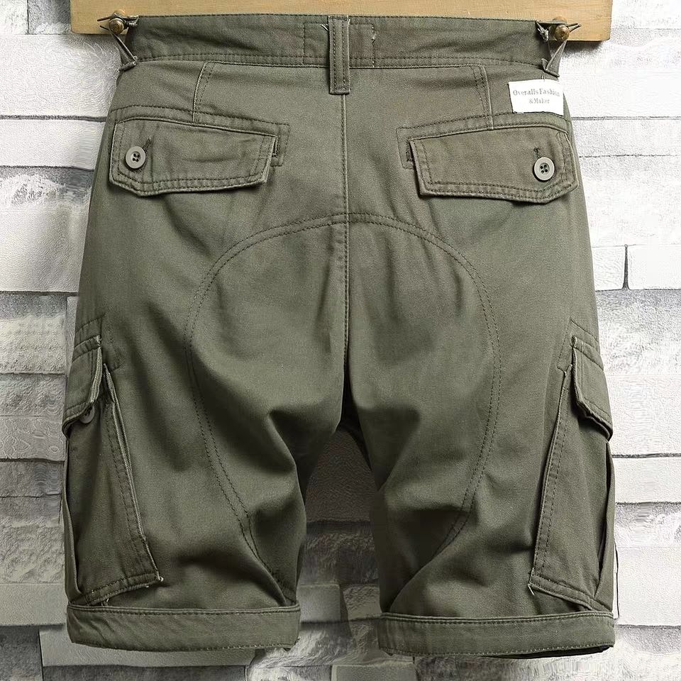 High weight washed fabric super texture Multi Pocket tooling shorts men's loose straight casual shorts men's