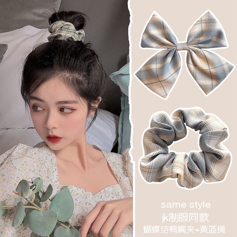 Big bow hairpin headrope headdress large back spoon clip net red female Japanese large intestine hairpin JK cloth hairpin