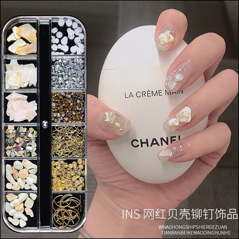 Nail accessories shell slice abalone slice Japanese ultra thin pieces mixed pearl water drill rivet sticking tool set