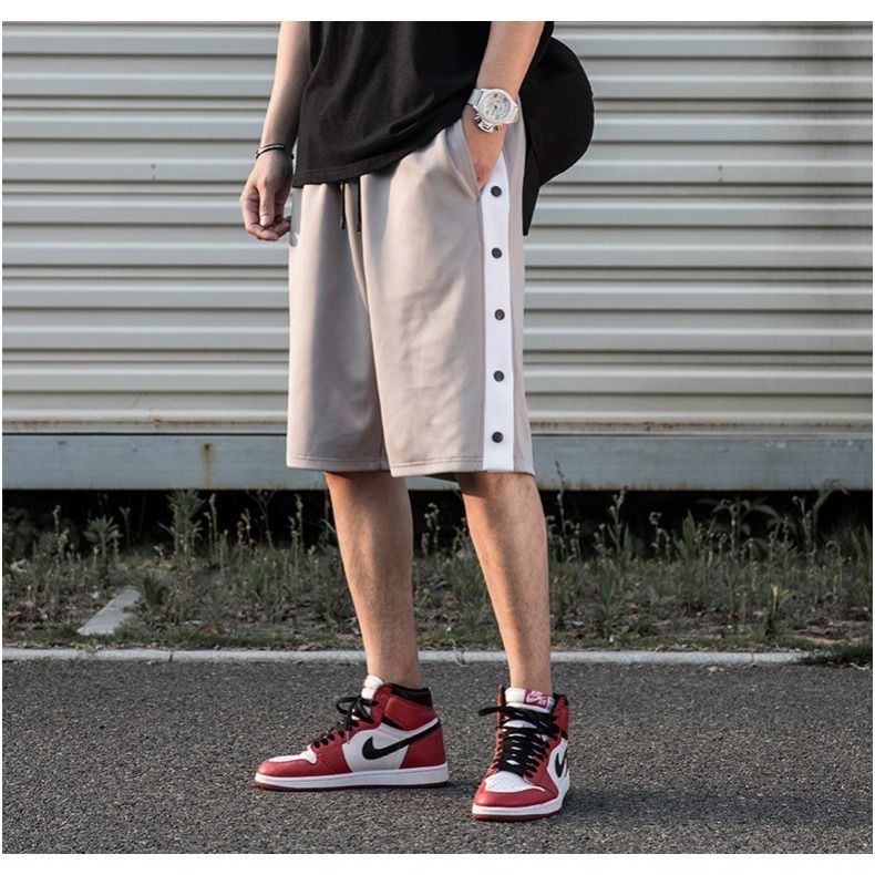 Basketball pants men's side breasted shorts summer 2020 thin loose casual tooling trendy over knee sports pants