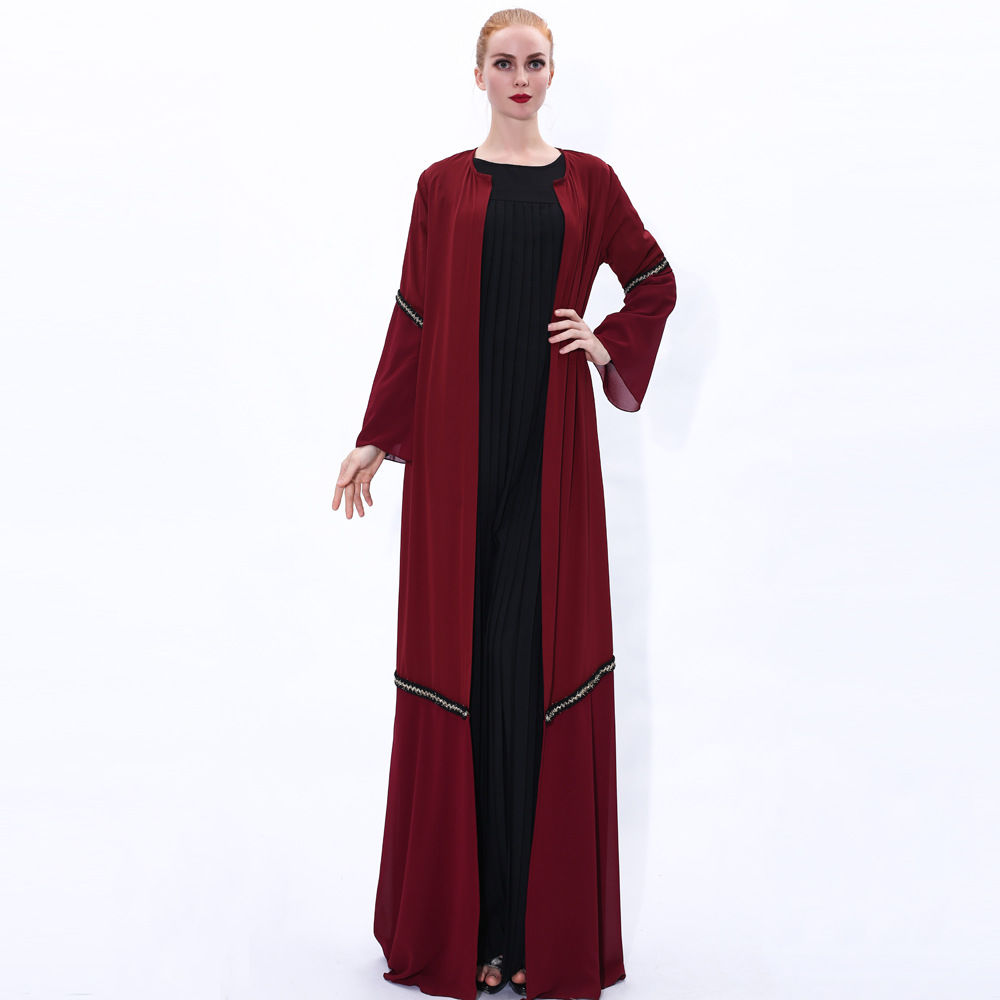 Saudi Arabia Muslim Muslim Abu Dhabi cardigan women's robe solid color Indian summer dress worship dress