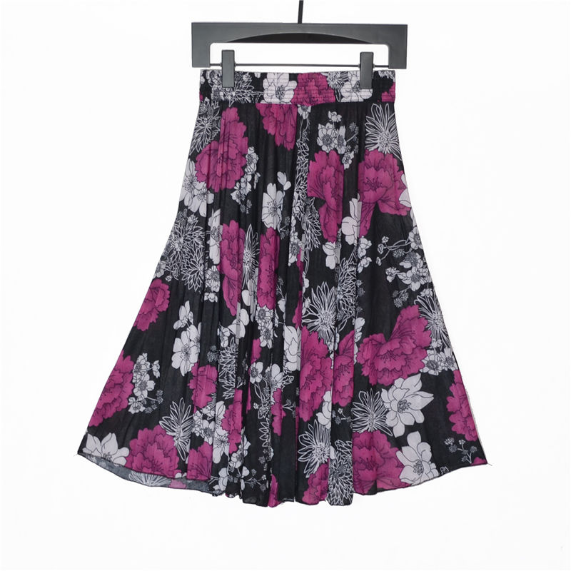 Summer new skirt mother dress ice silk floral skirt middle-aged and elderly women's skirt pleated skirt dancing skirt