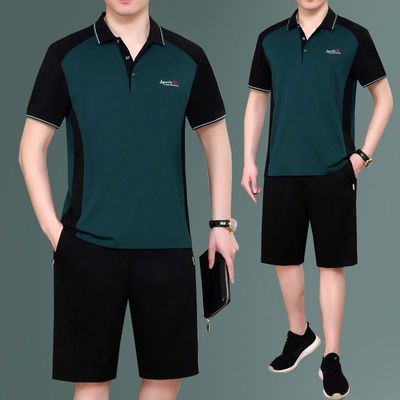 35445/夏季套装中老年男短袖短裤运动服宽松两件套纯棉薄款爸爸跑步夏装